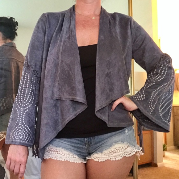 Monoreno Jackets & Blazers - Monoreno Gray Vegan Suede Embroidered Jacket